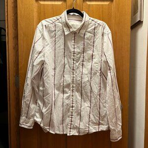 American Eagle Outfitters Men’s L White w/ Black & Pink Stripes Button-Up Shirt